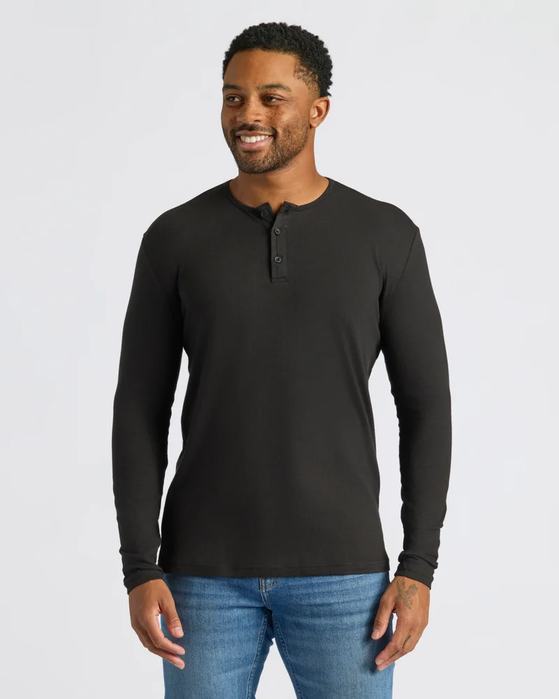 Image of Black Long Sleeve Henley