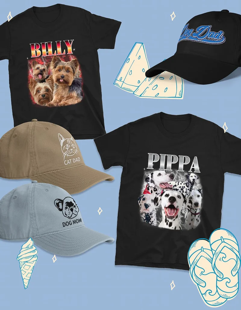 Vintage Pet Face T-shirts and Custom Caps