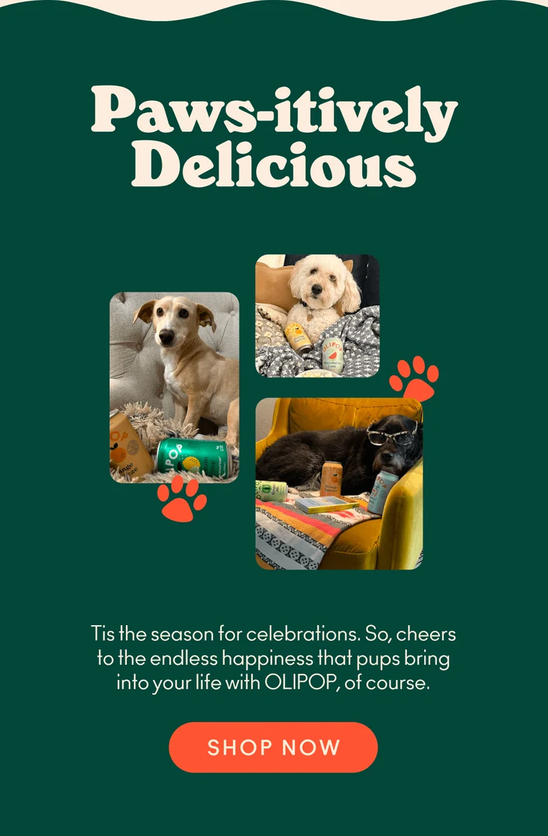 Tis the season for celebrations. So cheers to the endless happiness that pups bring into your life with OLIPOP, of course.