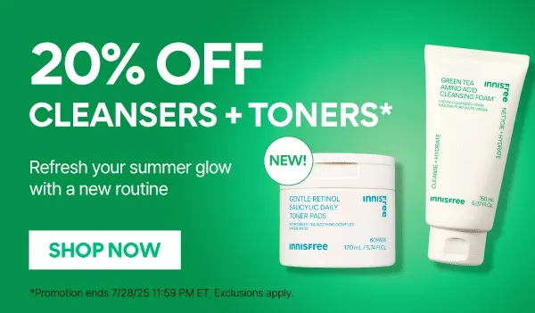 20% OFF CLEANSERS + TONERS