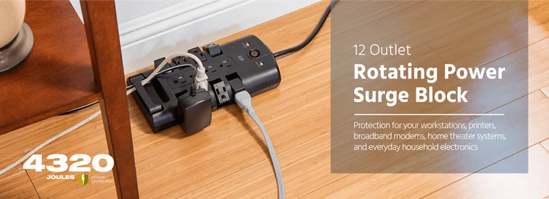 12 Outlet Rotating Power Strip Surge Protector Block