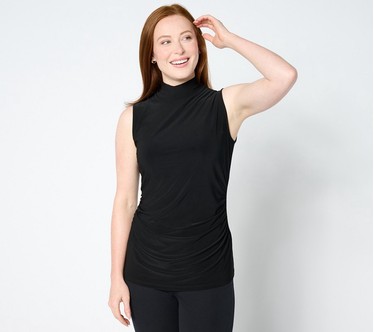 Dennis Basso Mock Neck Top with Waist Shirring