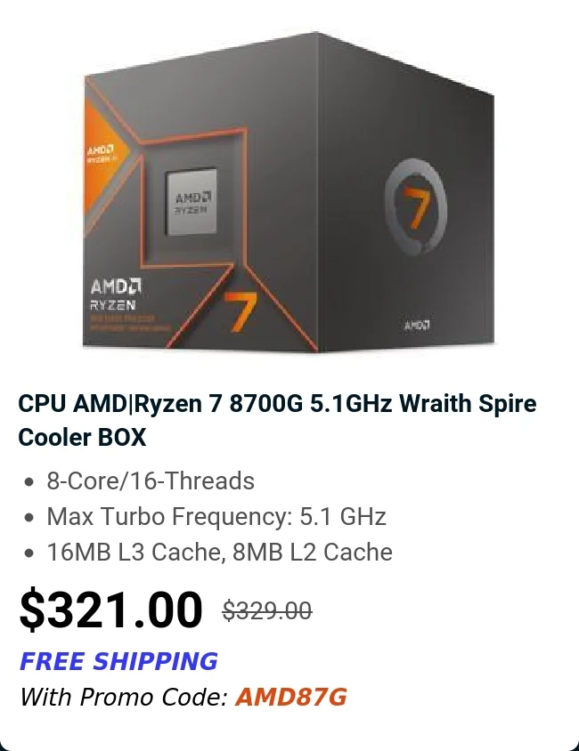 CPU AMD|Ryzen 7 8700G 5.1GHz Wraith Spire Cooler BOX