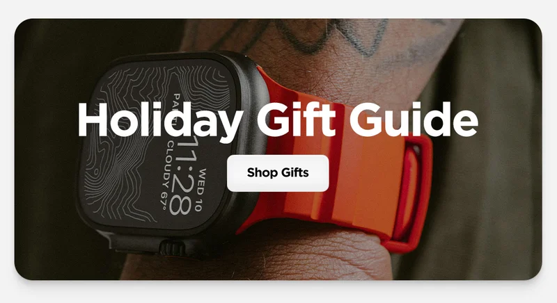 Holiday Gift Guide. Shop Gifts. Featuring Magma Rocky Point Band and Black Apple Watch Ultra