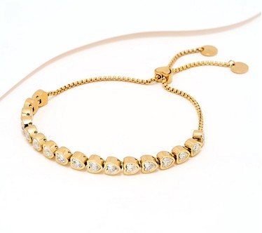Steel by Diamonique Heart Bezel Set Friendship Bracelet