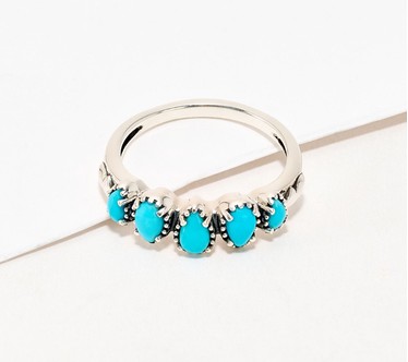 American West Sterling Five Pear Gemstone Band Ring
