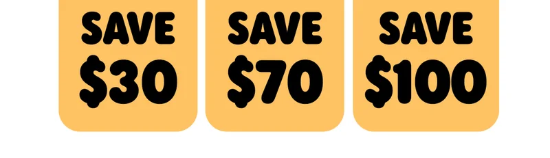 Spend $150 Save $30, Spend $250 Save $70, Spend $350 Save $100