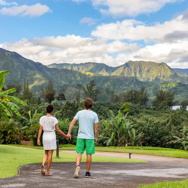 Couple walking in Hawaii