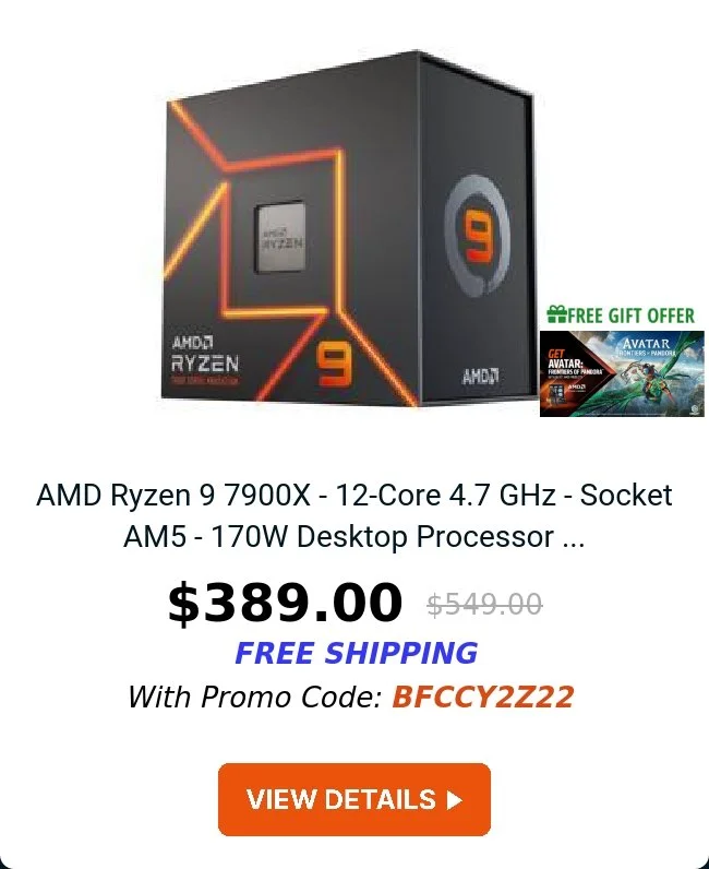 AMD Ryzen 9 7900X - 12-Core 4.7 GHz - Socket AM5 - 170W Desktop Processor ...