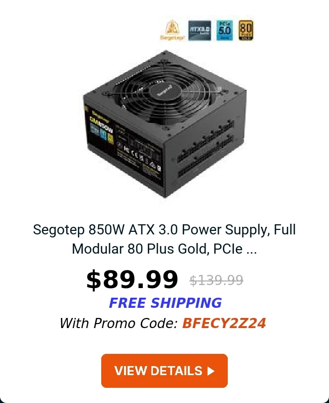 Segotep 850W ATX 3.0 Power Supply, Full Modular 80 Plus Gold, PCIe ...