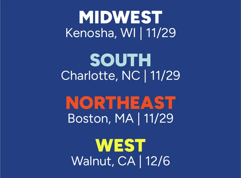 List of regional cities and dates List of regional cities and dates