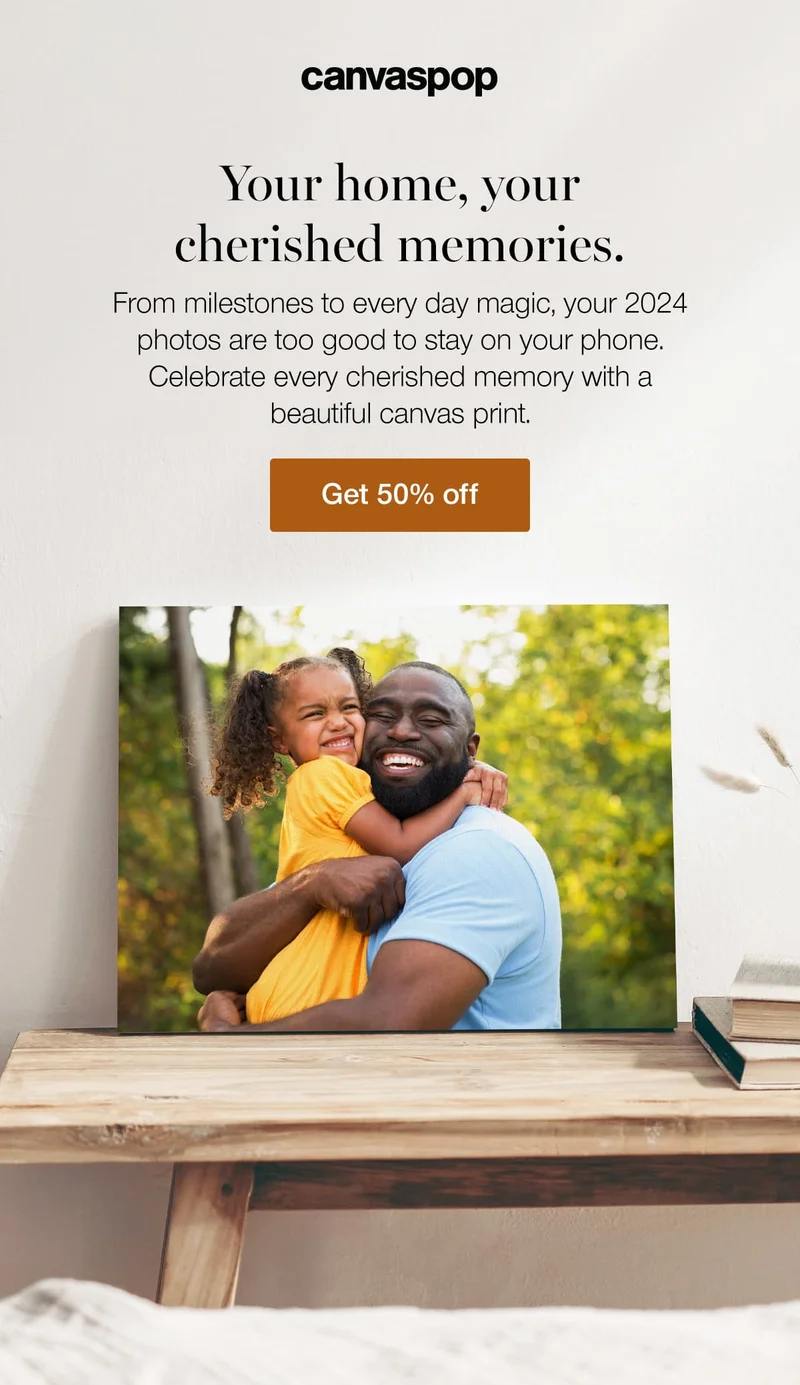 Your home, your cherished memories. From. milestones to every day magic, your 2024 photos are too good to stay on your phone. Celebrate every cherished memory with a beautiful canvas print.