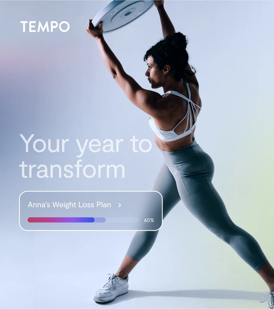 tempo logo, image of tempo user working out, text: "Your year to transform"
