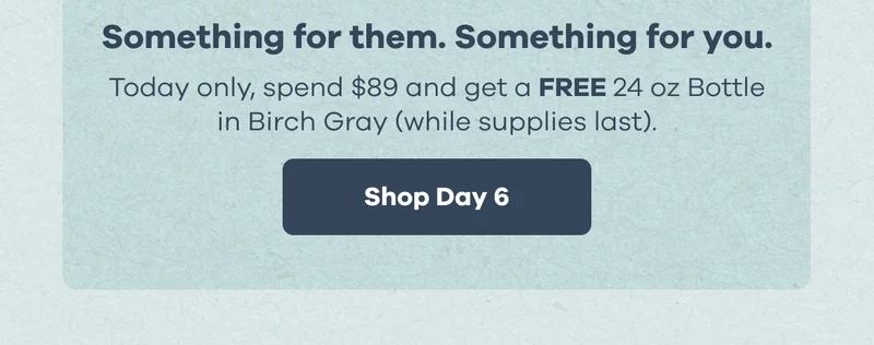 Something for them. Something for you. Today only, spend $89 and get a FREE 24 oz Bottle in Birch Gray (while supplies last). | Shop Day 6