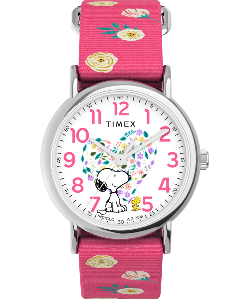 Image of Timex x Peanuts® Timex Weekender Floral 38mm Fabric Strap Watch