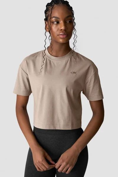 Image of Everyday Cotton Cropped T-shirt Greige