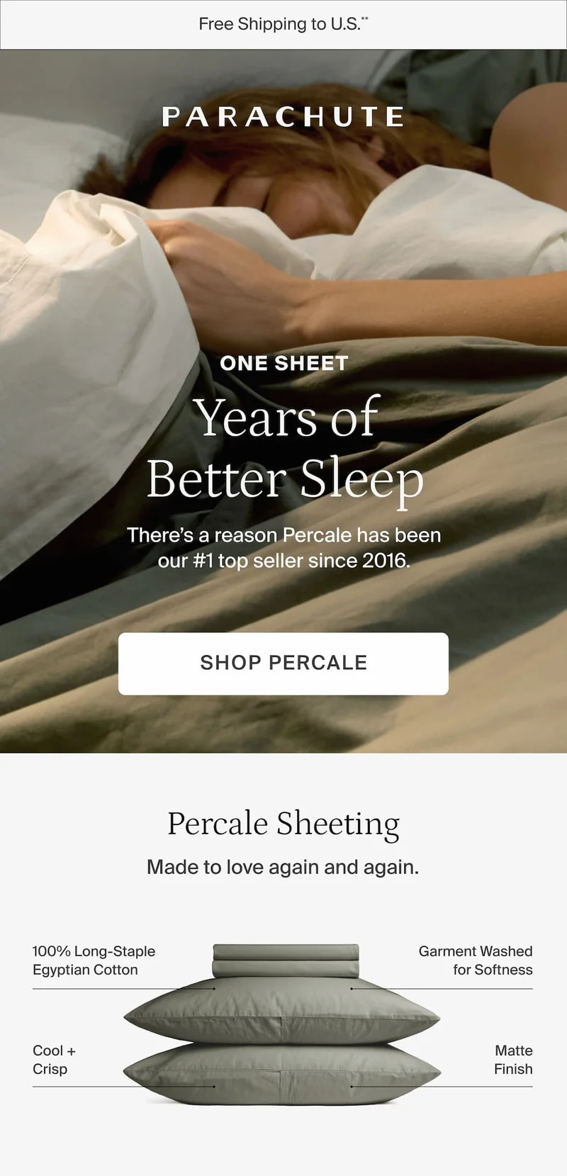 One sheet, years of better sleep. Shop percale.