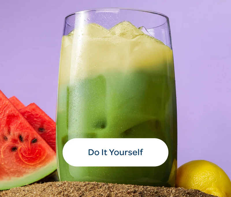 Fill a 16 oz cup with ice and pour in your frothed matcha. - Top with lemonade and sip! - Do it yourself