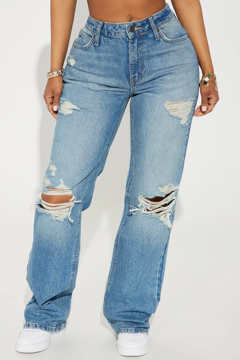 Image of Unbothered Queen Ripped Straight Leg Jeans - Vintage Wash