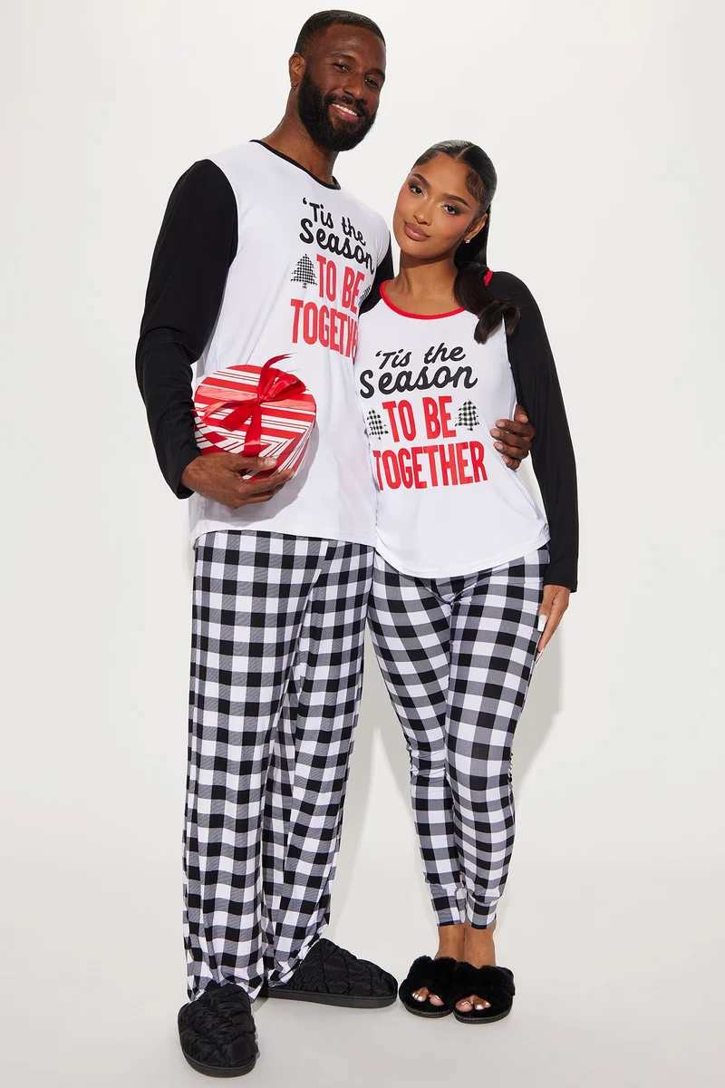 Image of Tis The Season To Be Together Matching Family PJ Jogger Set - White/Black