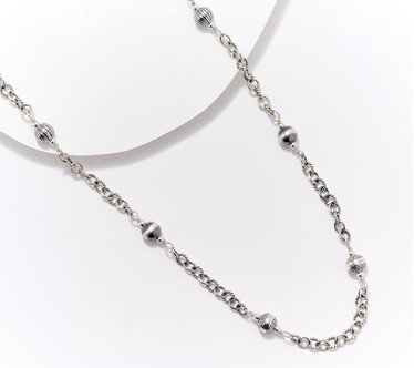 American West Sterling Silver Bead & Textured Oval 21" Necklace