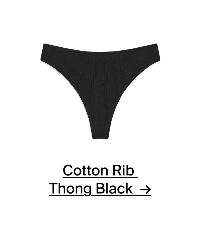 Cotton Rib Thong Black →