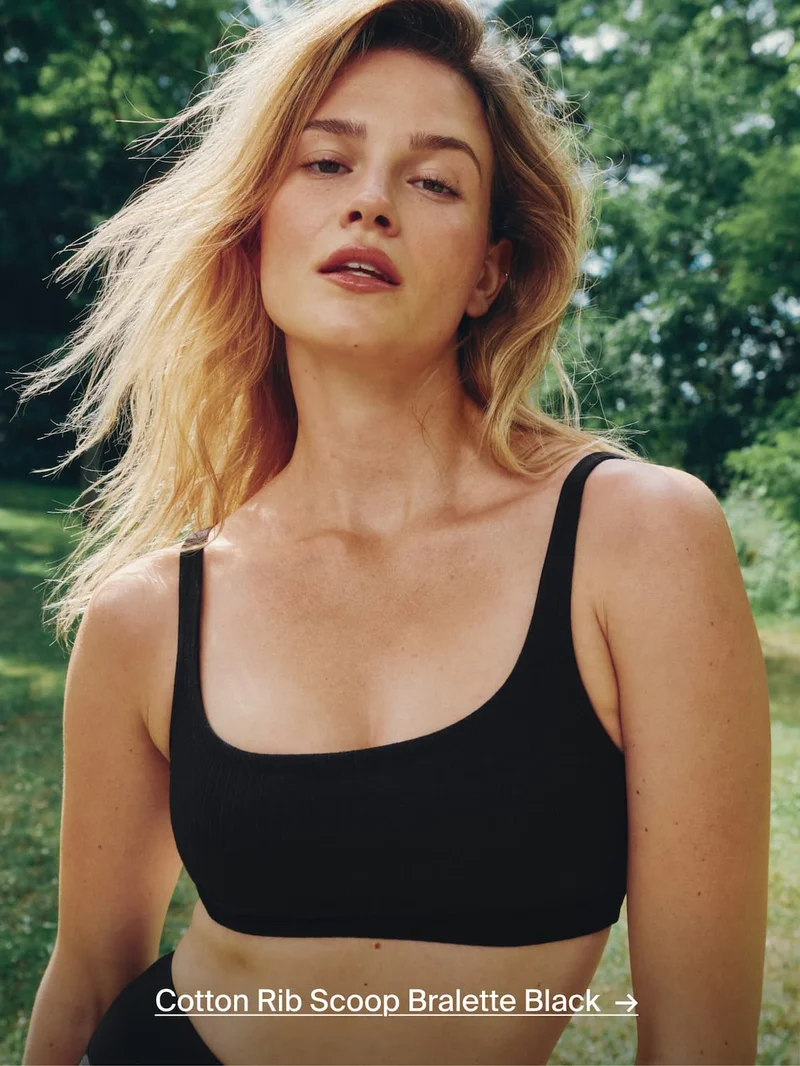 Cotton Rib Scoop Bralette Black →