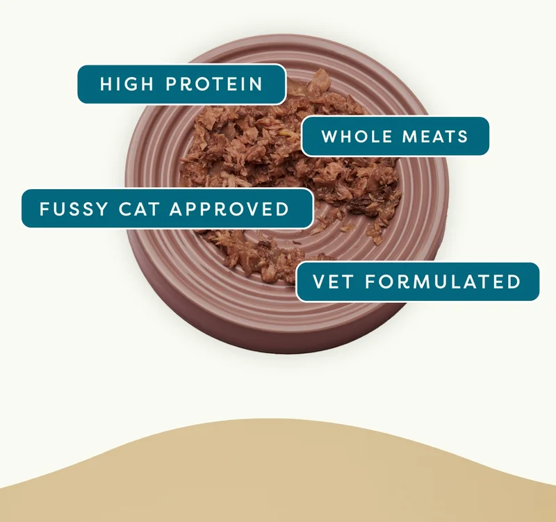 High protein, whole meats, fussy cat approved, vet formulated.