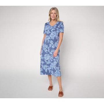 Denim & Co. Beach Jersey Petite Midi Dress with Pockets