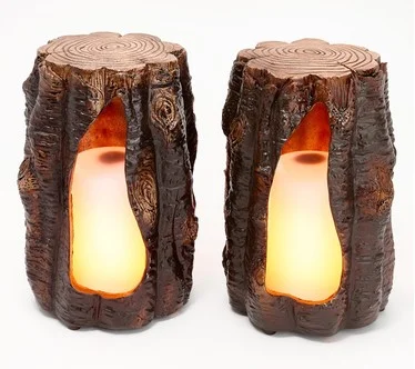 Home 365 Set of 2 Resin Tree Stumps with Flicker Candles