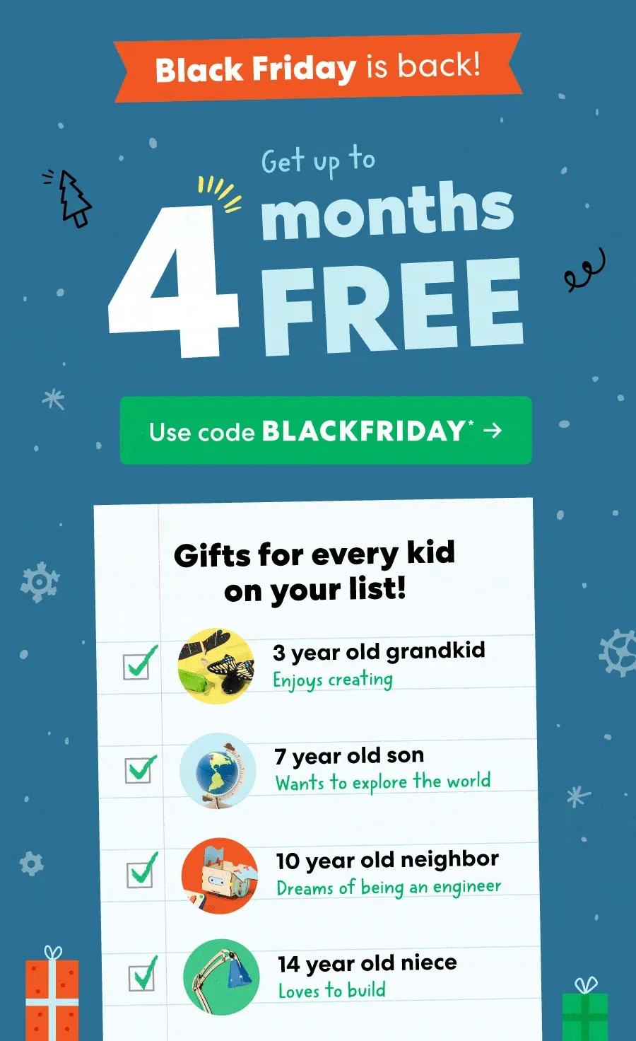 Get up to 4 months FREE! Use code BLACKFRIDAY