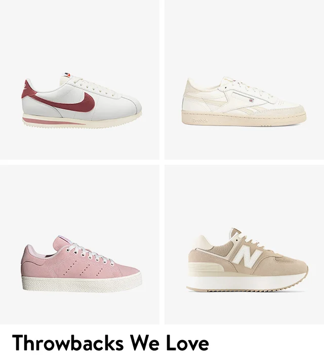 Four styles of retro sneakers from Nike, Reebok, adidas and New Balance.