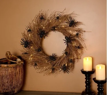 Hay & Harvest 26" Lit Rattan Spider Wreath