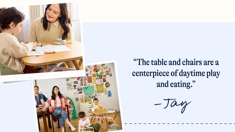 “The table and chairs are a centerpiece of daytime play and eating.” Jay