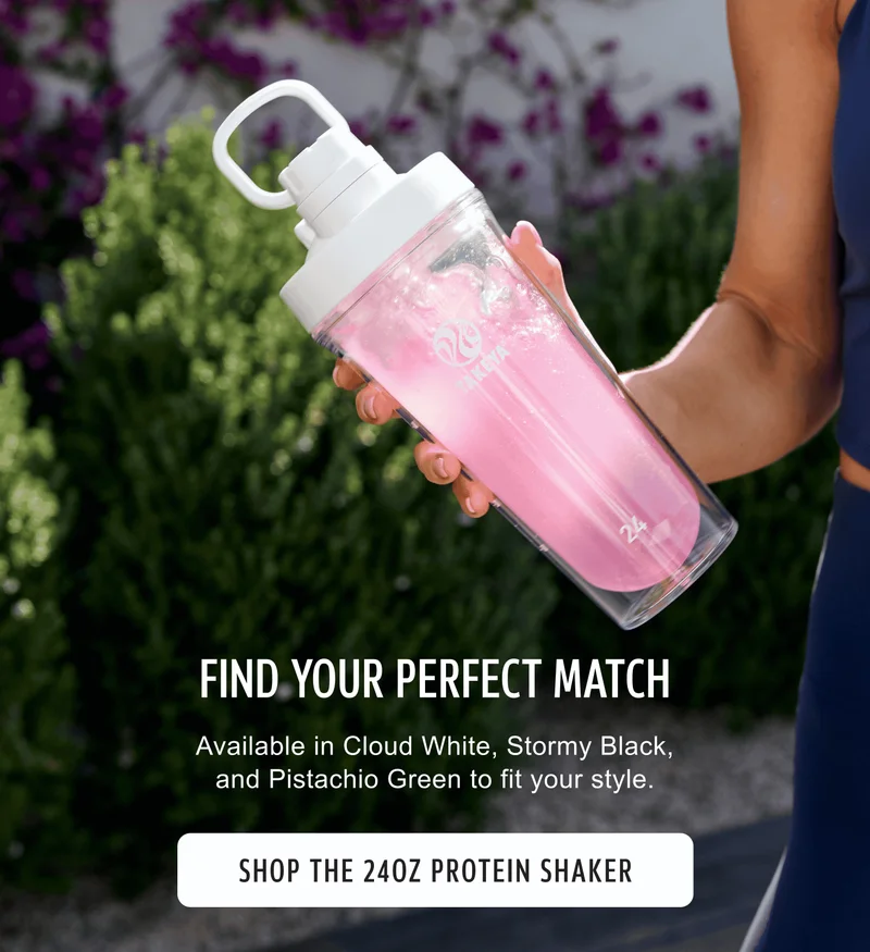 FIND YOUR PERFECT MATCH | Available in Cloud White, Stormy Black, and Pistachio Green to fit your style. | SHOP THE 24OZ PROTEIN SHAKER