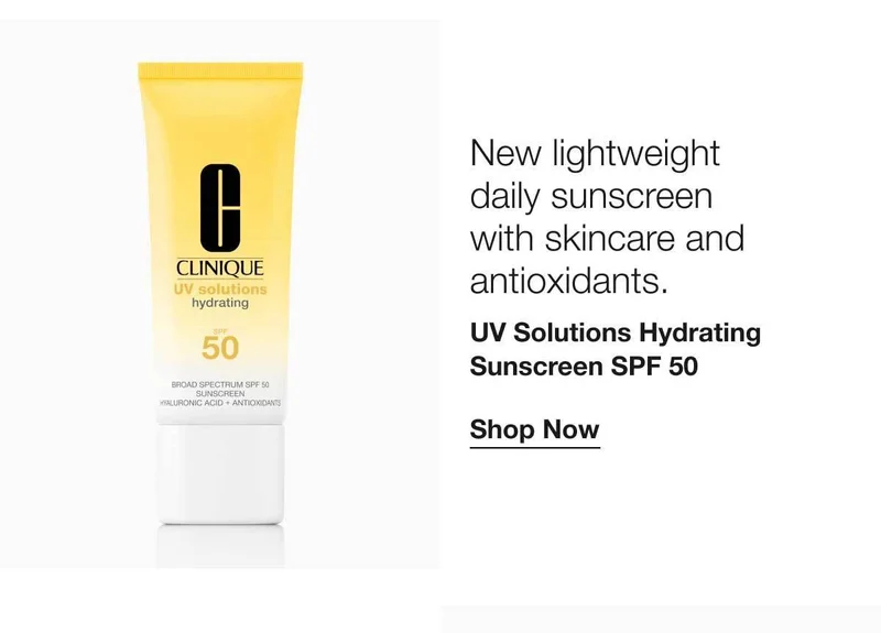 New lightweight daily sunscreen with skincare and antioxidants. | UV Solutions Hydrating Sunscreen SPF 50 | Shop Now