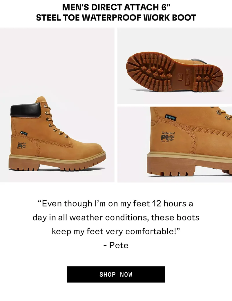 Men's Direct Attached 6" Steel Toe Waterproof Work Boot