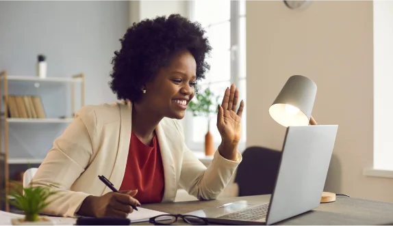 Business person in their office on a video conference