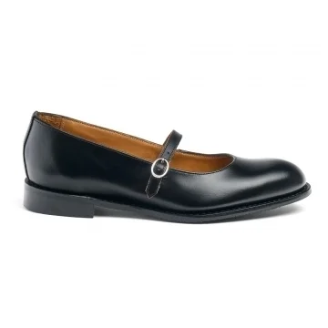 Jayne D Single Strap Mary Jane Shoe in Black Calf Leather