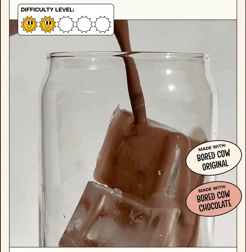 difficulty level 2/5, made with Bored Cow Original and Bored Cow Chocolate
