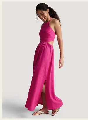 SoftWash Linen Halter Dress in Pink Glow