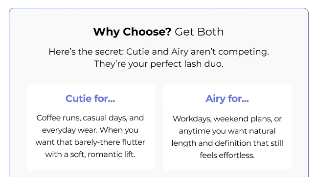 Why choose comparison showing Cutie for casual days and Airy for natural definition