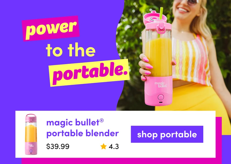 Woman holding a magic bullet Portable Blender  | magic bullet portable blender $39.99 | shop portable