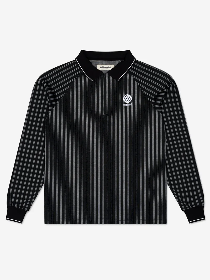 Image of Metalwood Ribbed LS Polo 	- Black