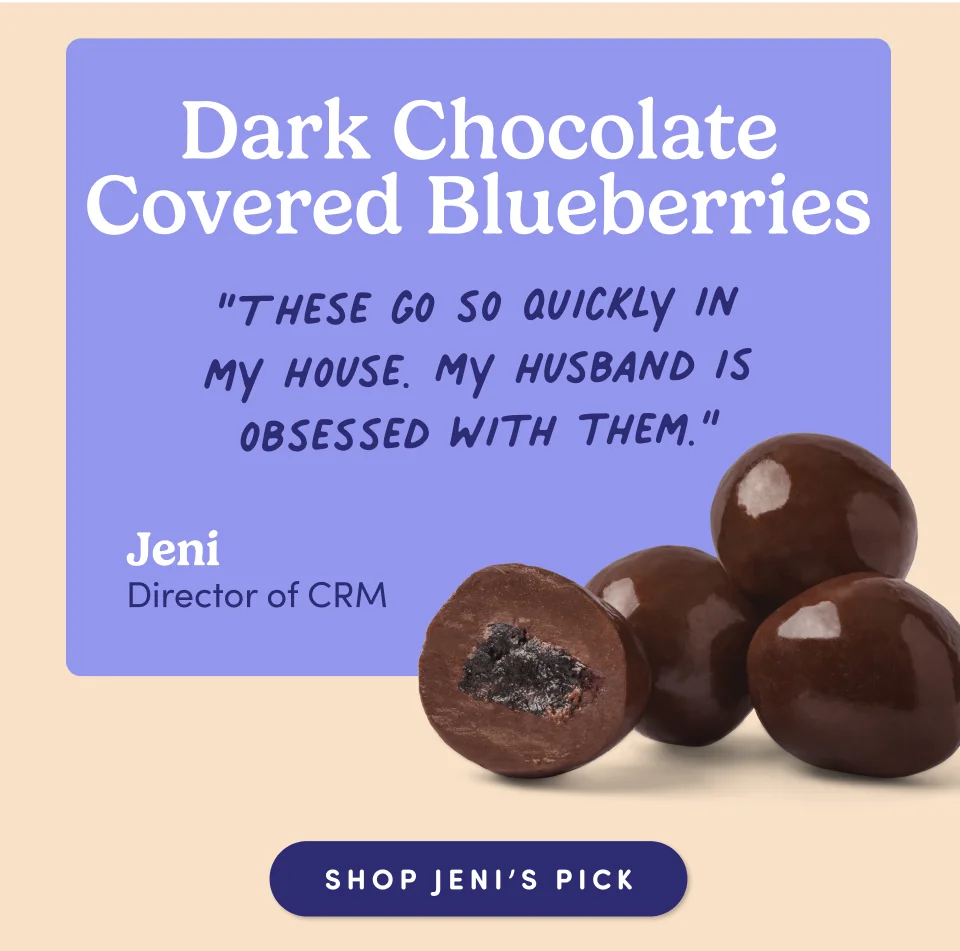 Dark chocolate covered blueberries –