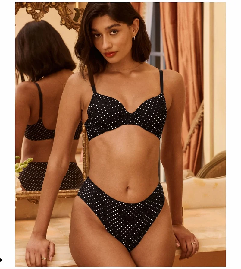 FreeFlex Demi Bra and Leakproof French Cut Underwear in Black with White Polka Dots
