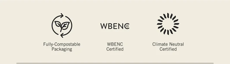 Certified Plant Based. WBE NC Certified. Fully-Compostable Packaging. Climate Neutral Certified.