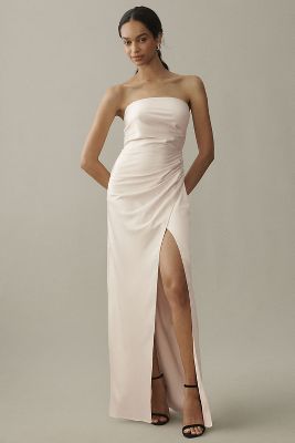 BHLDN Danielle Strapless Side-Slit Stretch Satin Maxi Dress