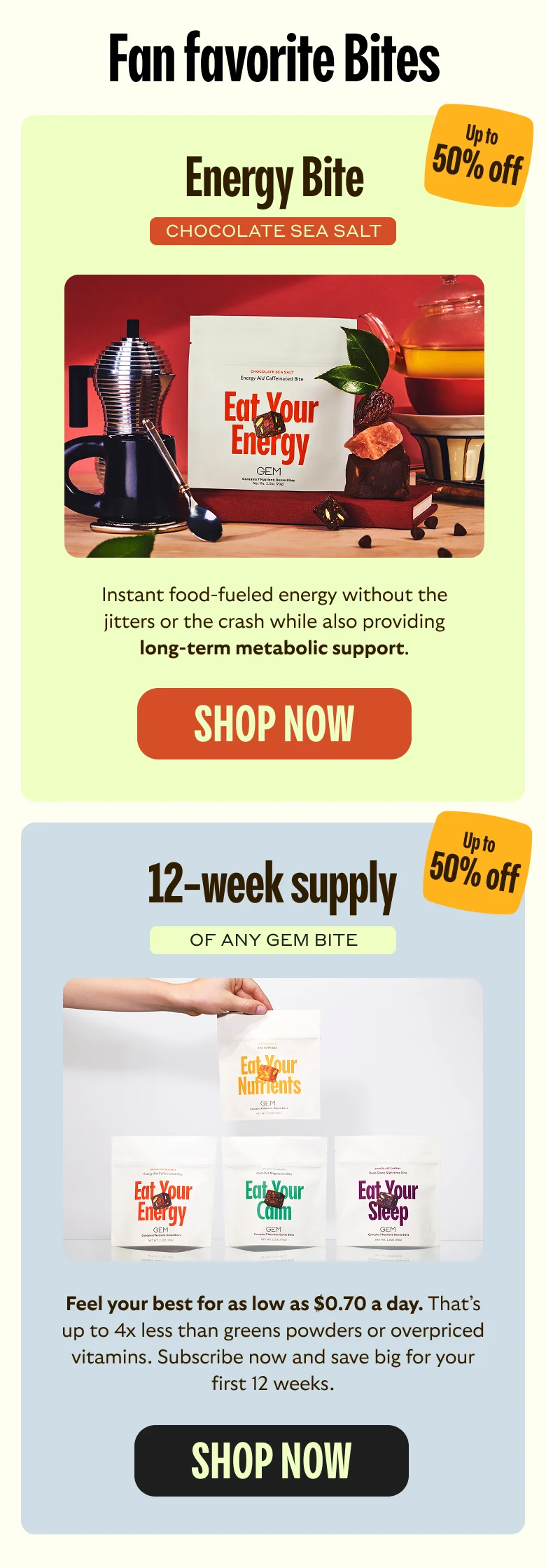 Up to 50% off real-food Bites