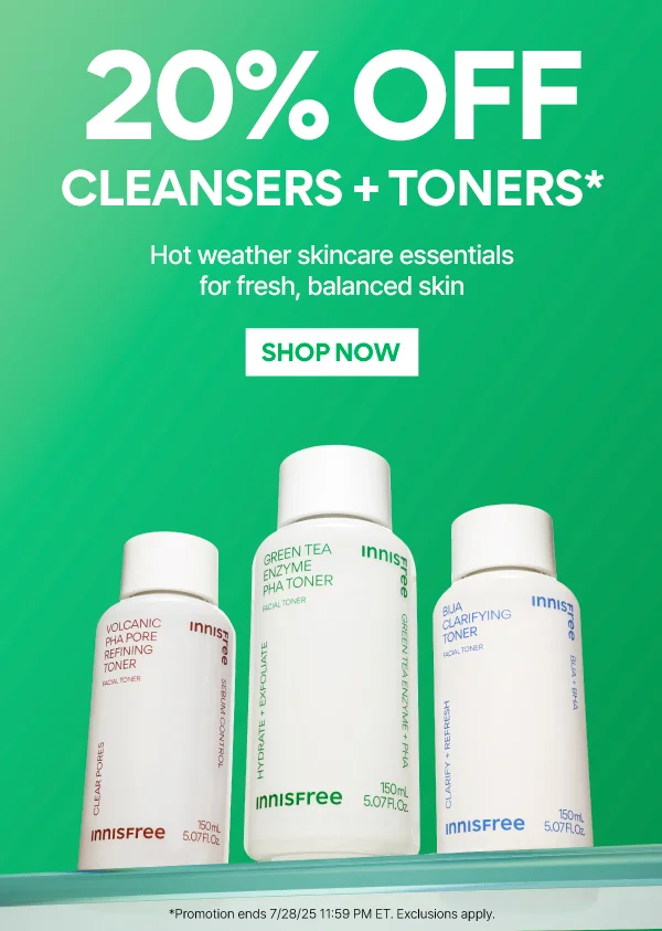20% OFF CLEANSERS + TONERS